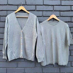 CLEARANCE Pullover Shirt and Cardigan Sweater Set Ribbed Cable knit XL /2XL Gray